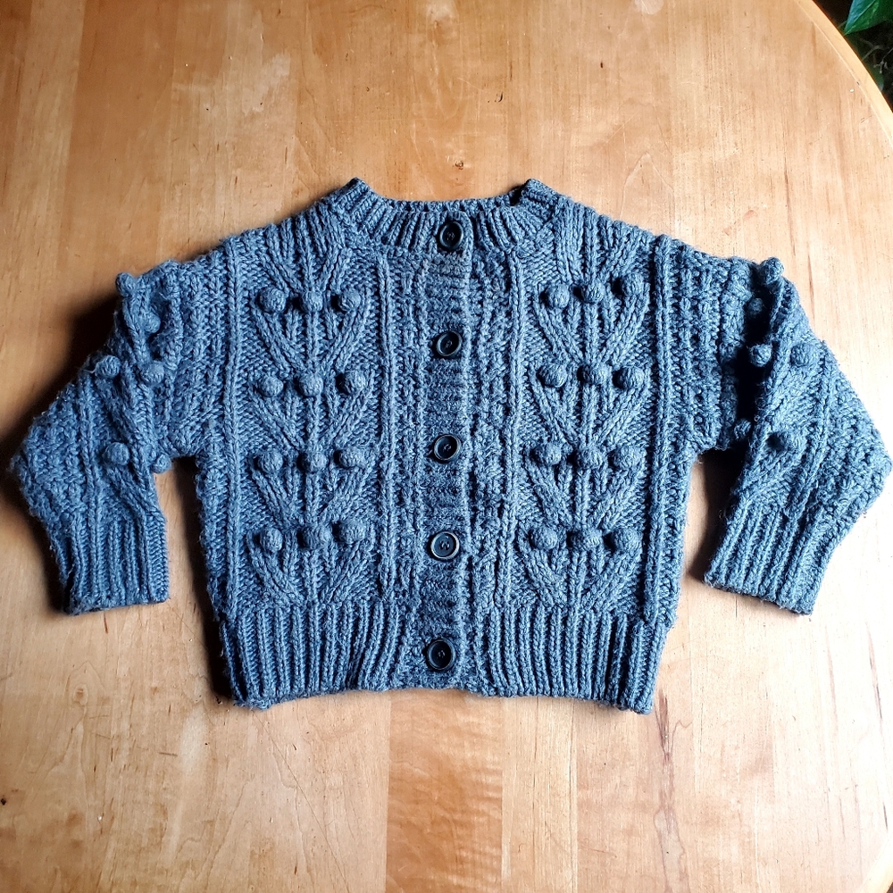 Rylee + Cru Charcoal Gray Bobble Knit Cardigan Sweater, Unisex 2-3T